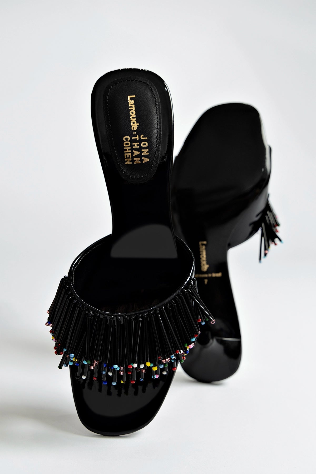 Larroudé x Jonathan Cohen Fringe Greta Mule In Black Patent Leather - Image 6