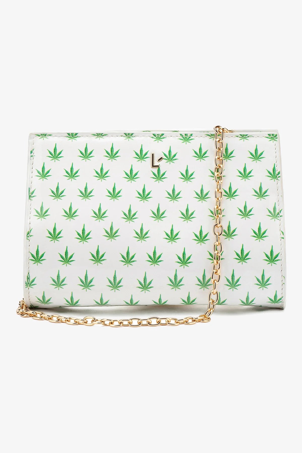 Erin Clutch In White Leaf Patent Leather