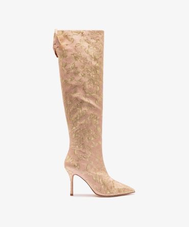 Larroudé for LoveShackFancy Boot Bow In Sand Brocade