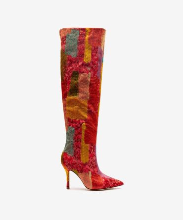 Larroudé x Markarian Boot In Red Patch Work Fabric