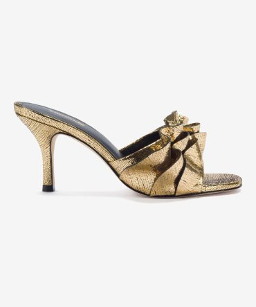 Colette Ruffle Mule In Gold Cracked Metallic Leather