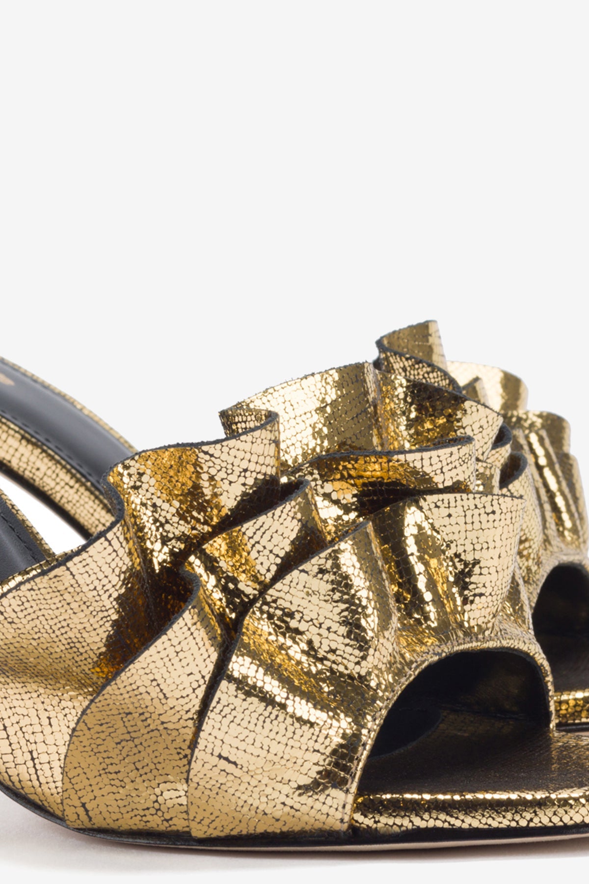 Colette Ruffle Mule In Gold Cracked Metallic Leather - Image 4