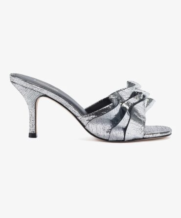 Colette Ruffle Mule In Silver Cracked Metallic Leather