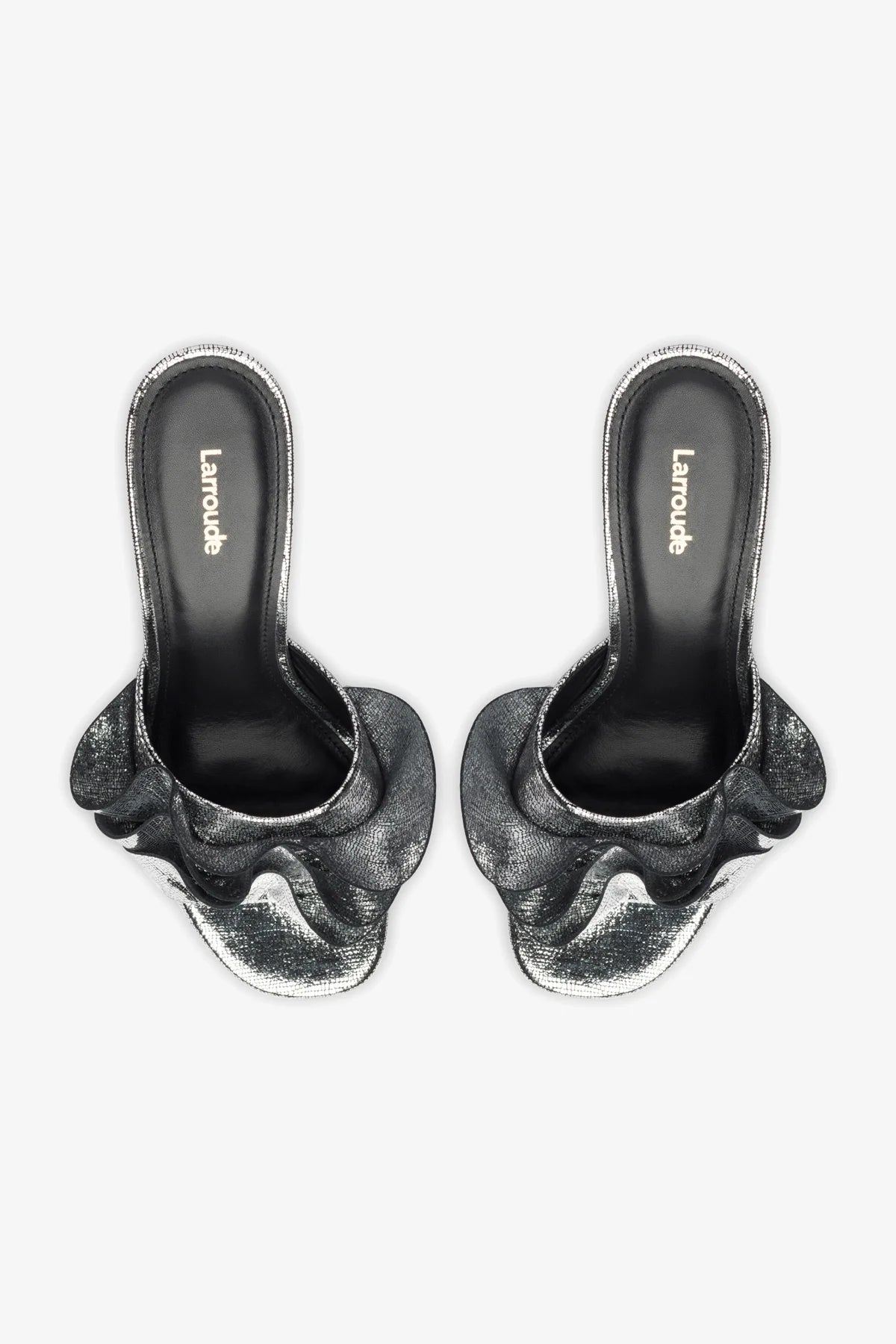 Colette Ruffle Mule In Silver Cracked Metallic Leather - Image 3