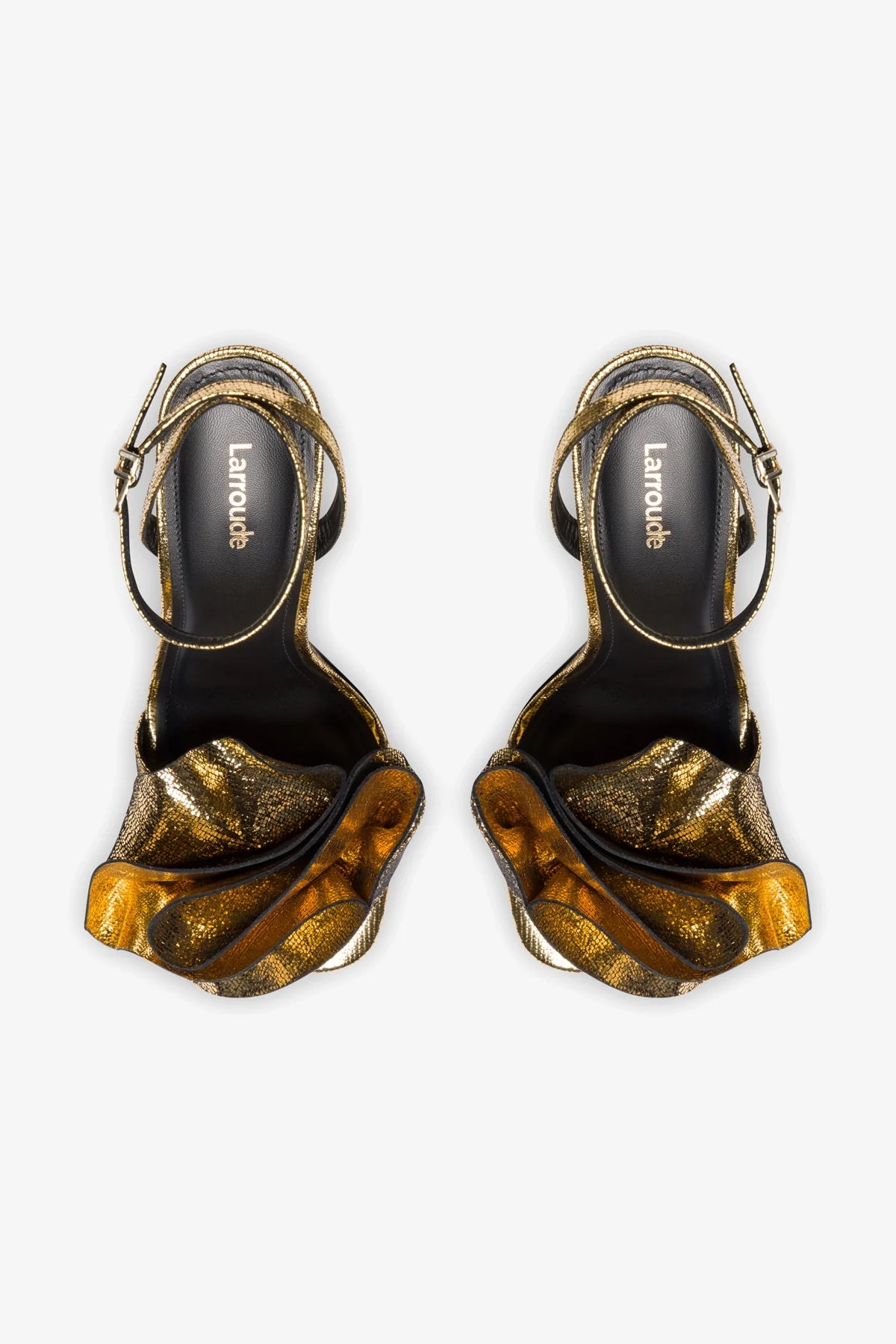 Penelope Sandal In Gold Cracked Metallic Leather - Image 3