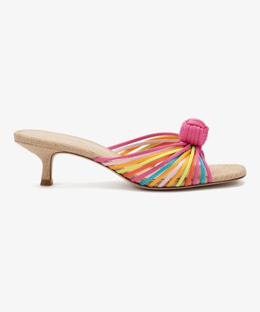 Valerie Mule In Multicolor Satin and Raffia