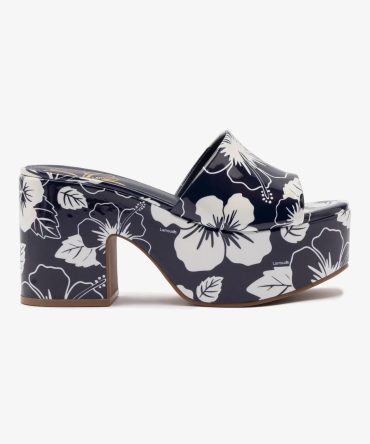 Miso Platform Sandal In Navy Printed Leather