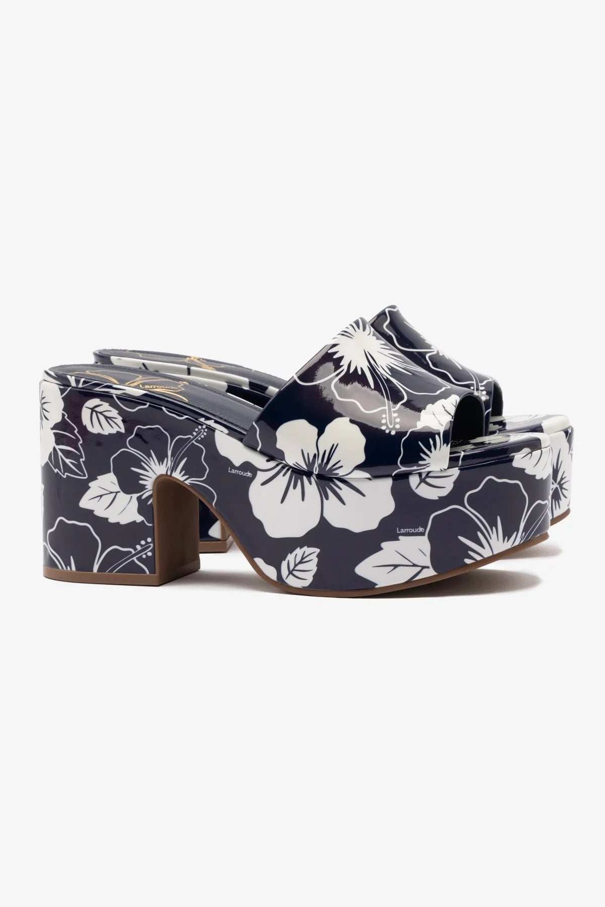 Miso Platform Sandal In Navy Printed Leather - Image 2