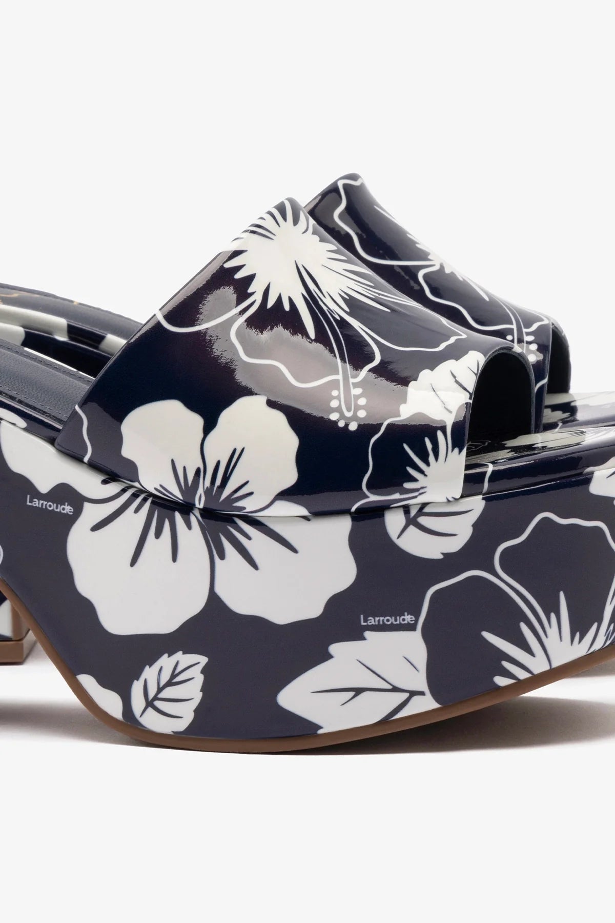 Miso Platform Sandal In Navy Printed Leather - Image 4