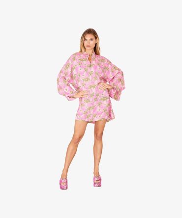 Larroudé X La Vie Style Short Caftan In Pink Paradise Beach Print