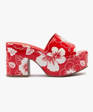 Miso Platform Sandal In Scarlet Printed Leather