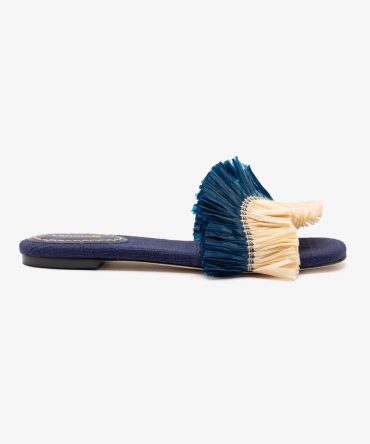 Ivy Fringe Flat In Navy Raffia