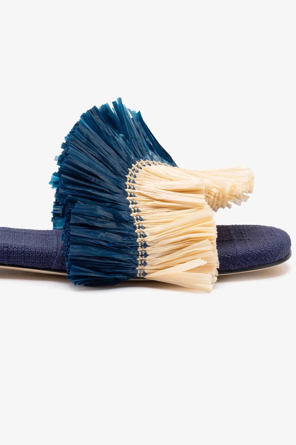 Ivy Fringe Flat In Navy Raffia - Image 4