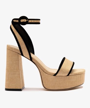 Dolly Sandal In Beige Raffia and Black Trimming