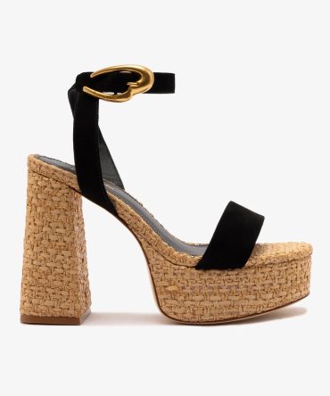 Dolly Verona Sandal In Black Suede and Natural Raffia