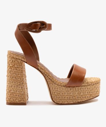 Dolly Verona Sandal In Caramel Leather and Natural Raffia