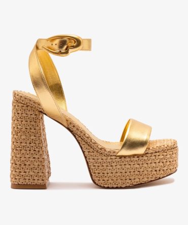 Dolly Verona Sandal In Gold Metallic Leather and Natural Raffia