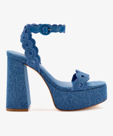 Dolly Broderie Sandal In Blue Stoned Denim
