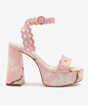 Dolly Broderie Sandal In Tulip Printed Raffia