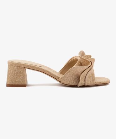 Brigitte Ruffle Mule In Beige Raffia