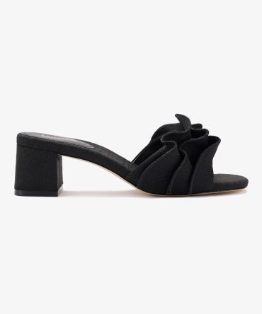 Brigitte Ruffle Mule In Black Raffia