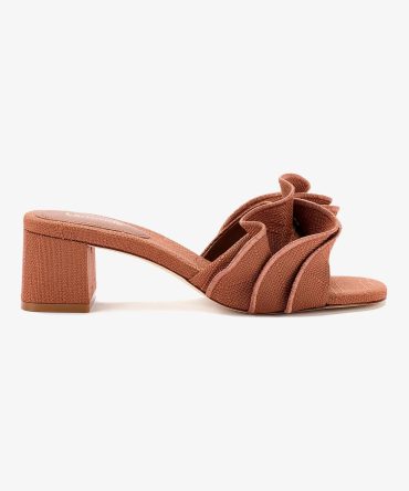 Brigitte Ruffle Mule In Caramel Raffia
