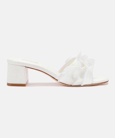 Brigitte Ruffle Mule In White Raffia