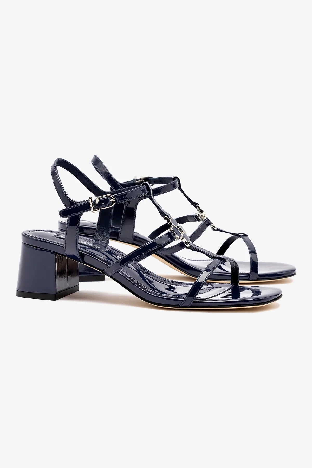 Hana Block In Navy Patent Leather - Image 2