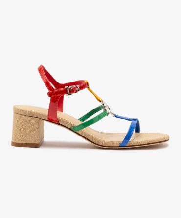 Hana Block In Multicolor Patent Leather and Raffia