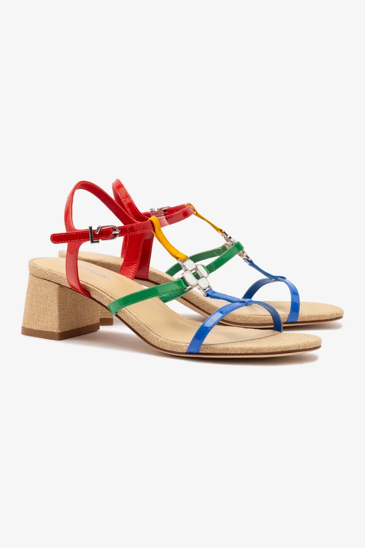 Hana Block In Multicolor Patent Leather and Raffia - Image 2