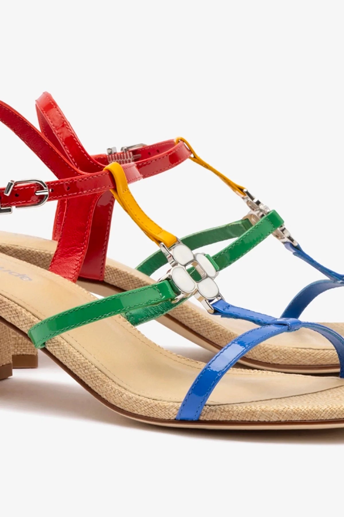 Hana Block In Multicolor Patent Leather and Raffia - Image 4