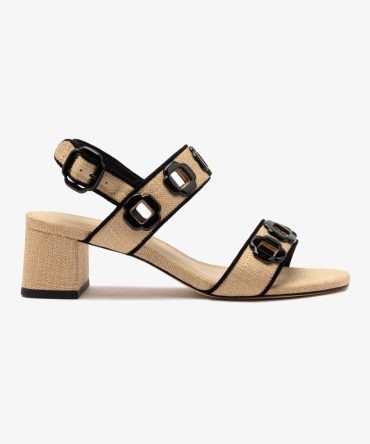 Milan Sandal In Beige Raffia and Black Trimming