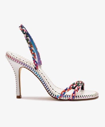 Larroudé x Jonathan Cohen Annie Sandal In White and Rainbow Leather