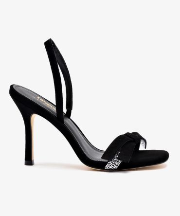 Larroudé x Markarian Sandal In Black Suede and Crystals
