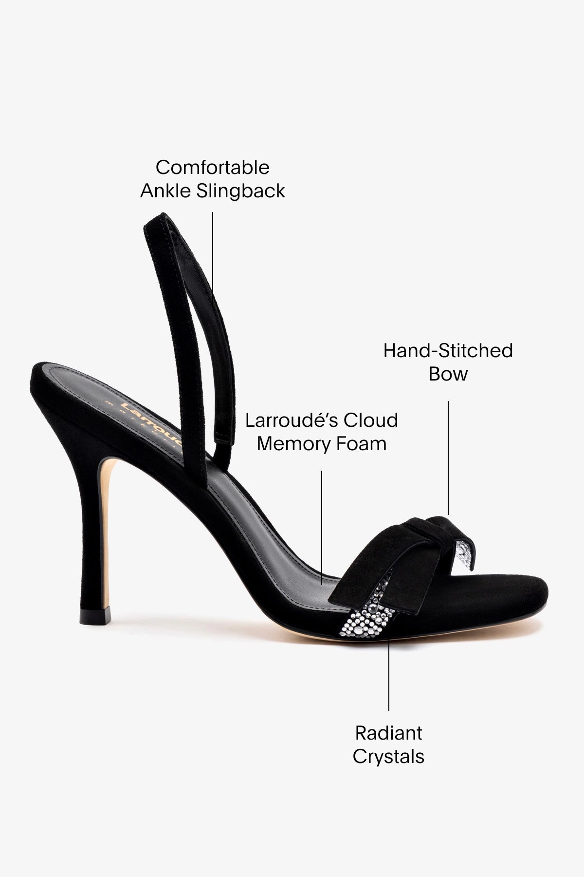 Larroudé x Markarian Sandal In Black Suede and Crystals - Image 5