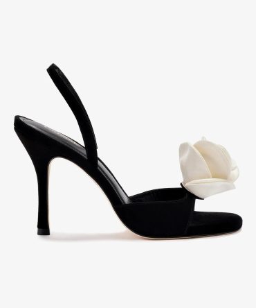 Salma Sandal In Black Suede and Ivory Satin
