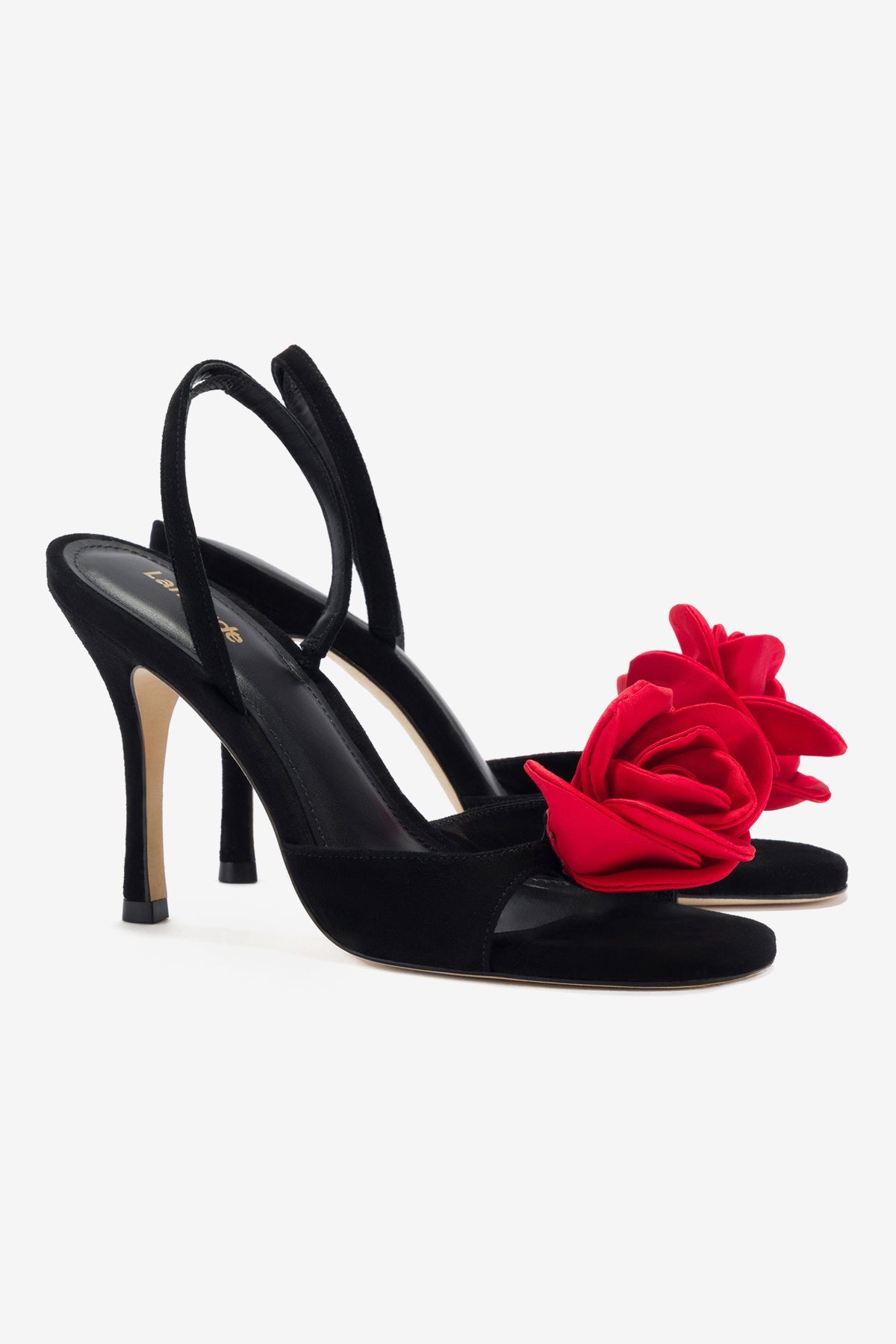 Salma Sandal In Black Suede and Scarlet Satin - Image 2