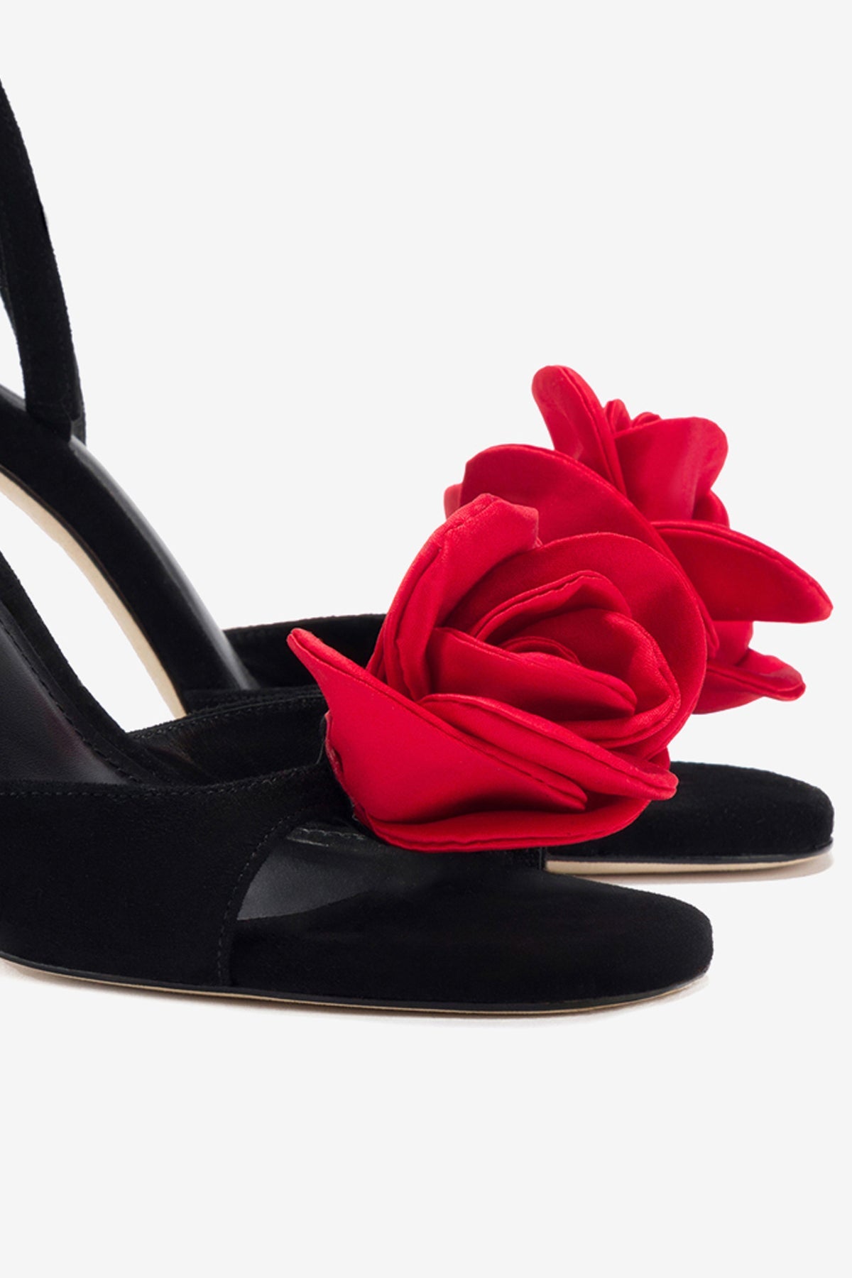 Salma Sandal In Black Suede and Scarlet Satin - Image 4