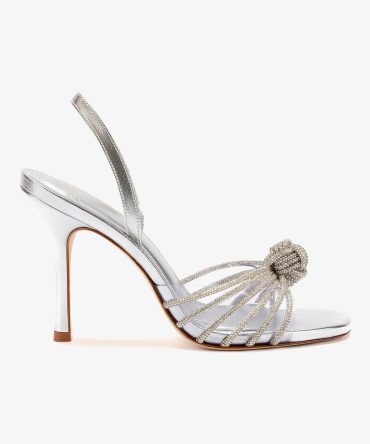 Valerie Crystal Slingback Sandal In Silver Metallic Leather