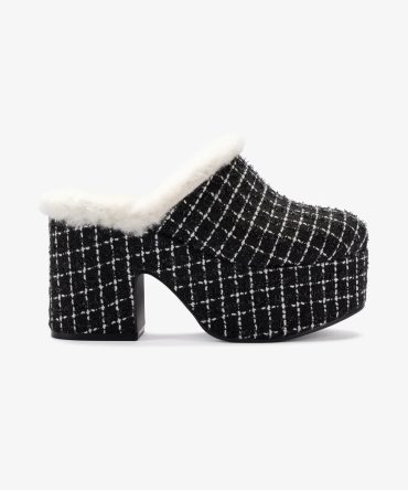 Miso Platform Clog In Black Tweed and Natural Shearling