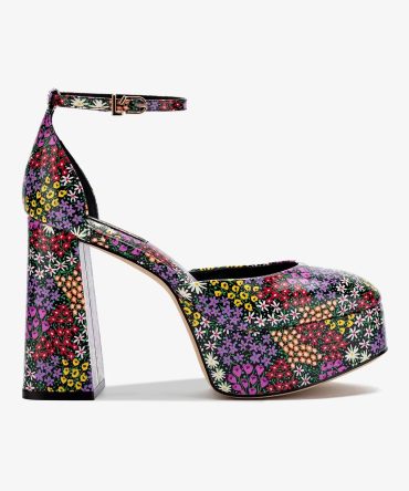Ari Pump In Black Mixed Flowers Print Saffiano Patent Leather