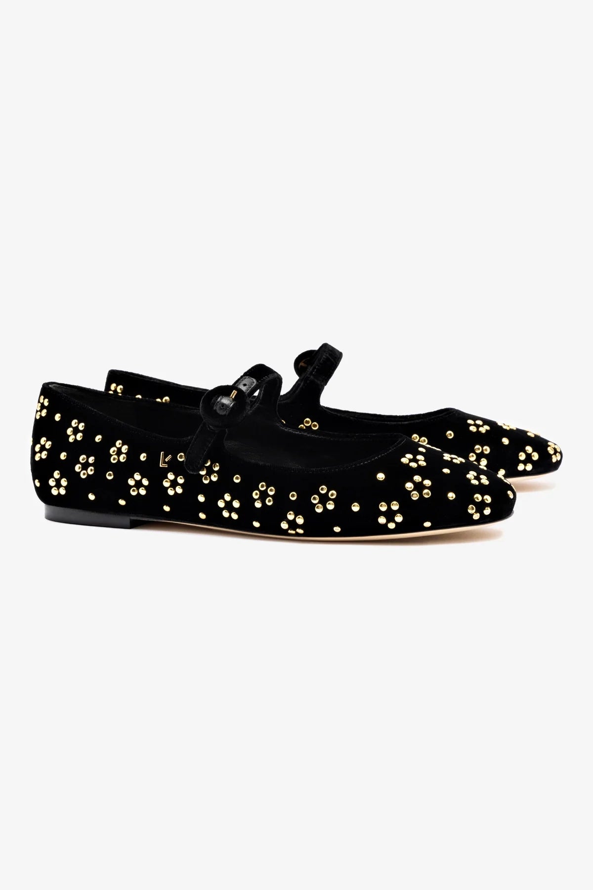 Blair Ballet Flat In Black Velvet and Gold Studs - Image 2