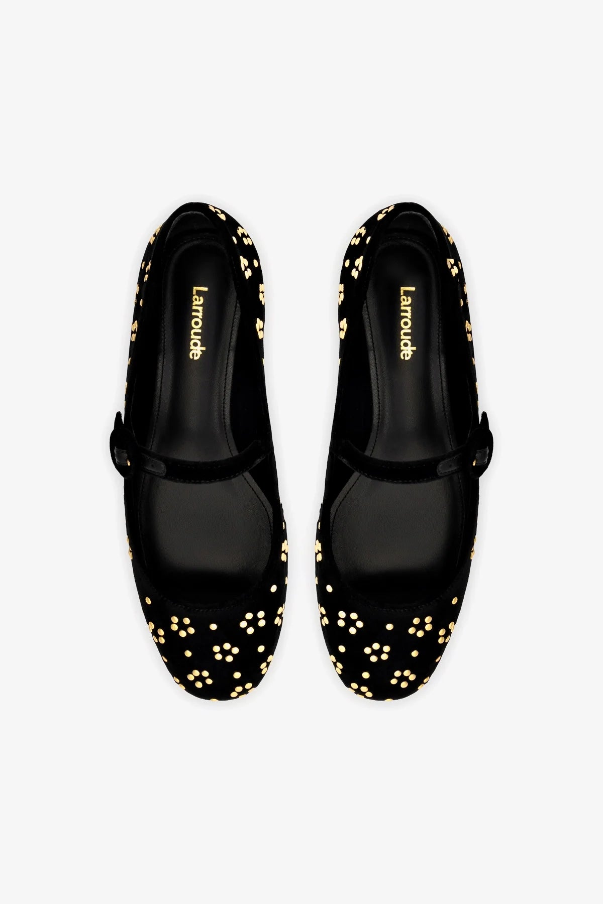 Blair Ballet Flat In Black Velvet and Gold Studs - Image 3