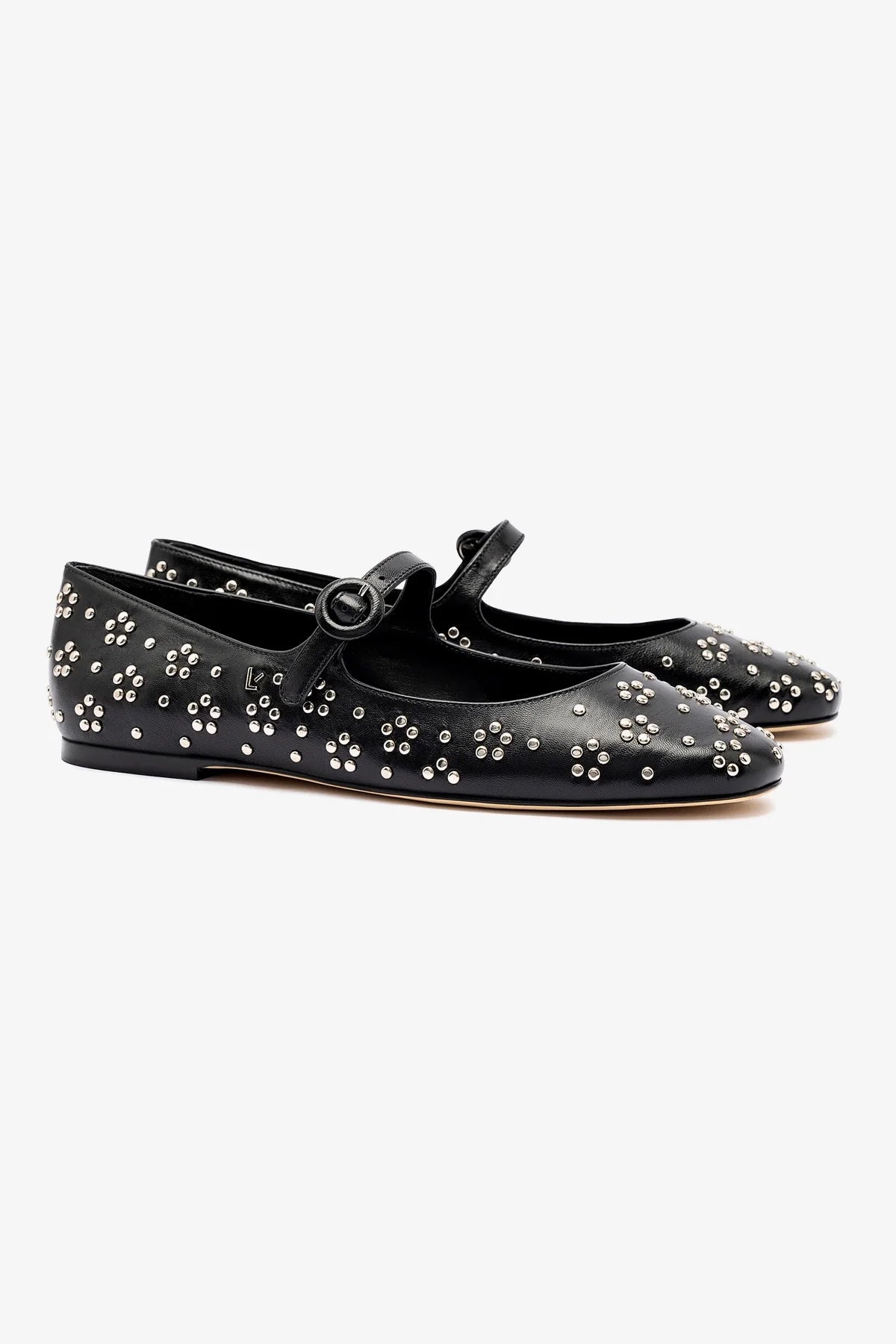Blair Ballet Flat In Black Leather and Metallic Studs - Image 2