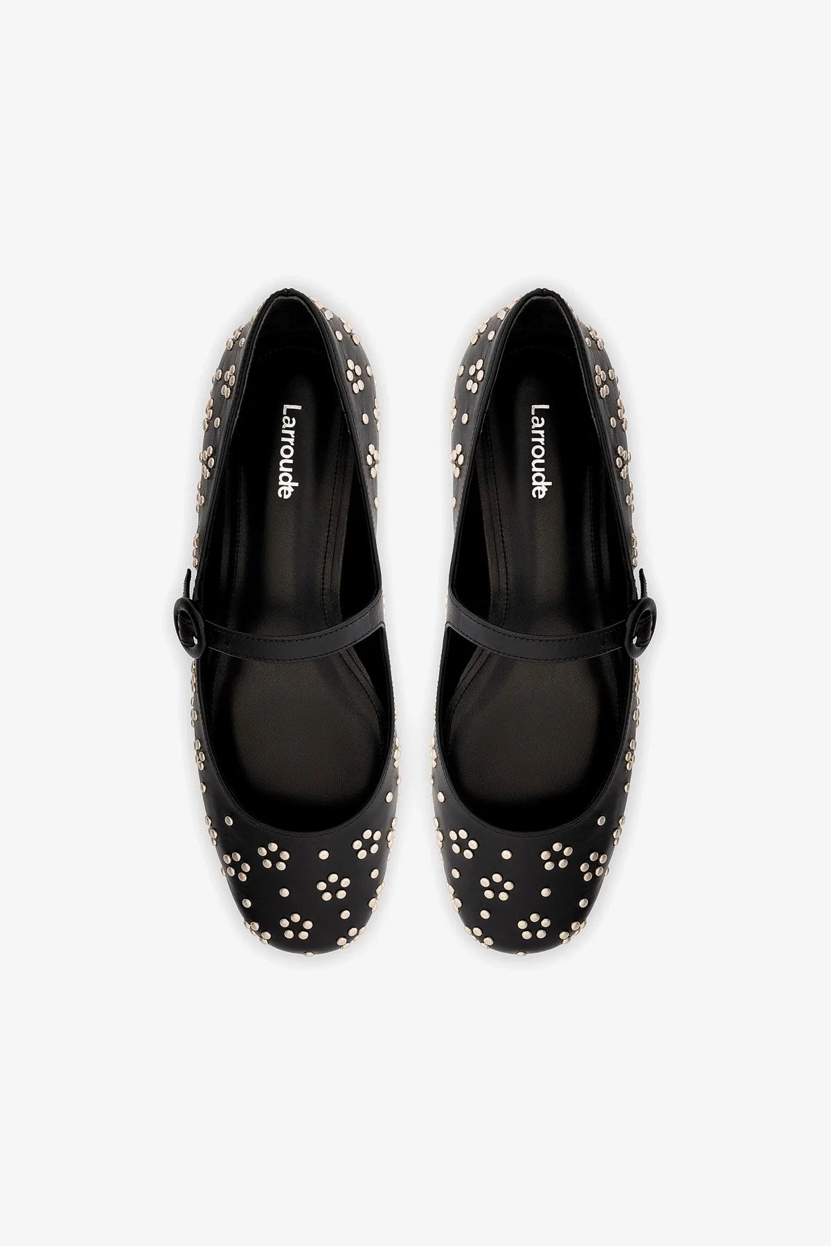 Blair Ballet Flat In Black Leather and Metallic Studs - Image 3