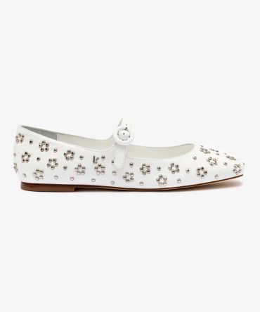 Blair Ballet Flat In White Leather and Metallic Studs