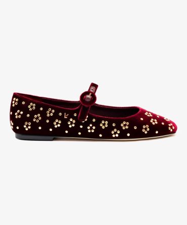 Blair Ballet Flat In Wine Velvet and Gold Studs