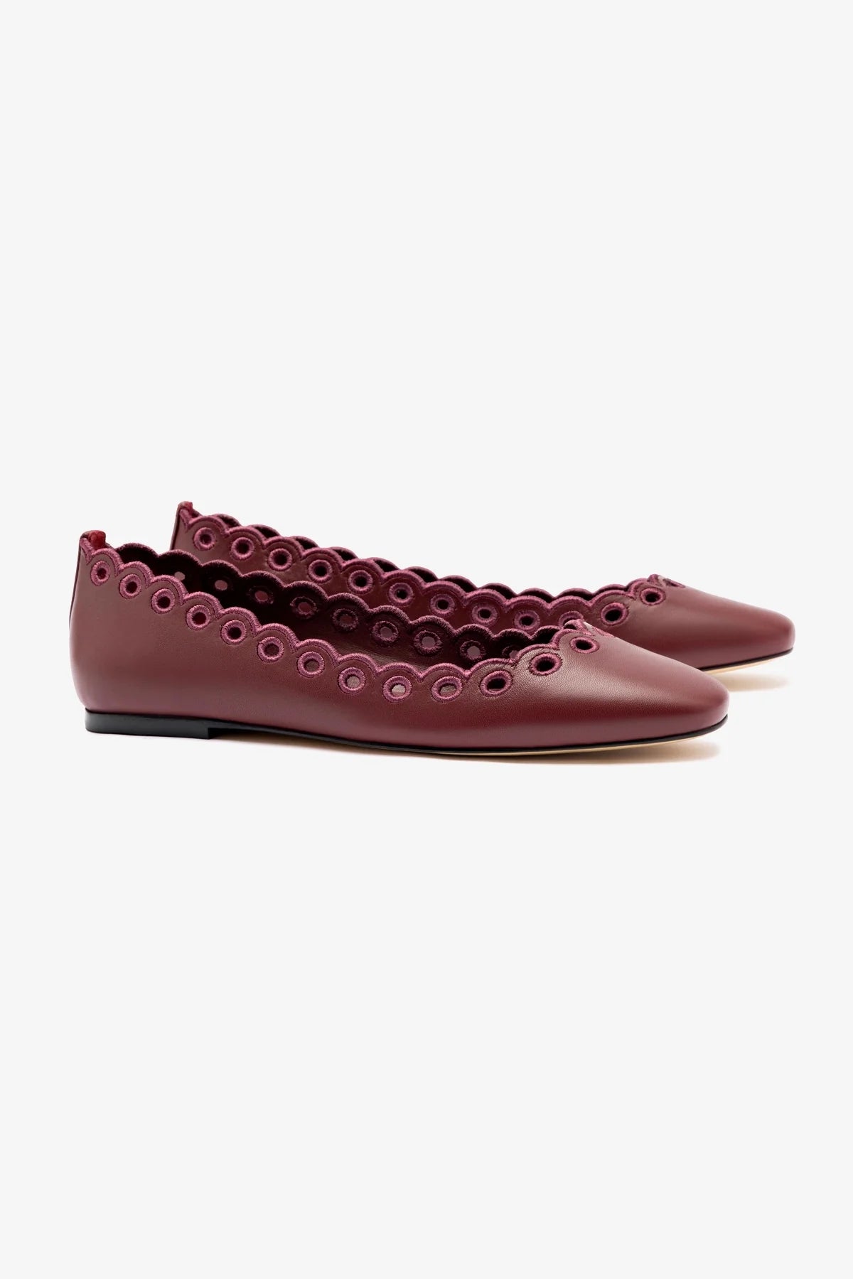 Meghan Broderie Flat In Burgundy Leather - Image 2