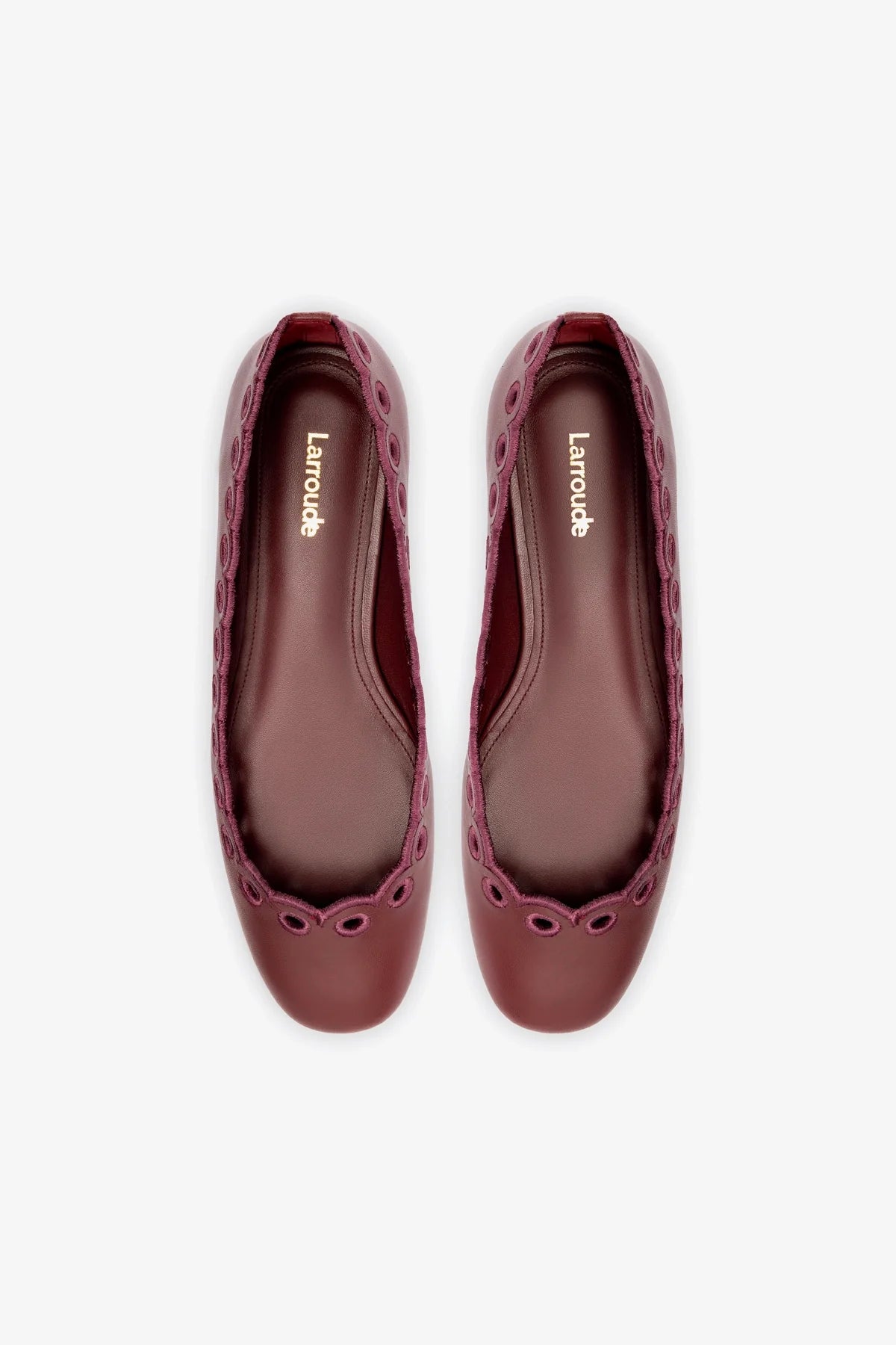 Meghan Broderie Flat In Burgundy Leather - Image 3