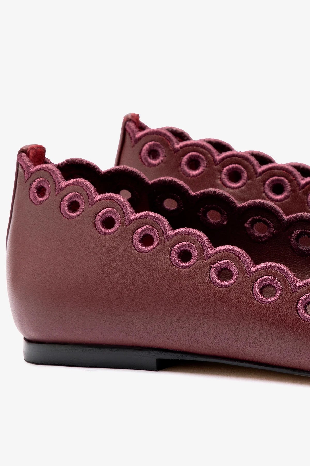 Meghan Broderie Flat In Burgundy Leather - Image 4